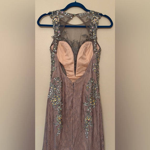 Jovani 98665 prom dress in gunmetal grey. Lace underlay & illusion neckline Sz 6 - Picture 11 of 16